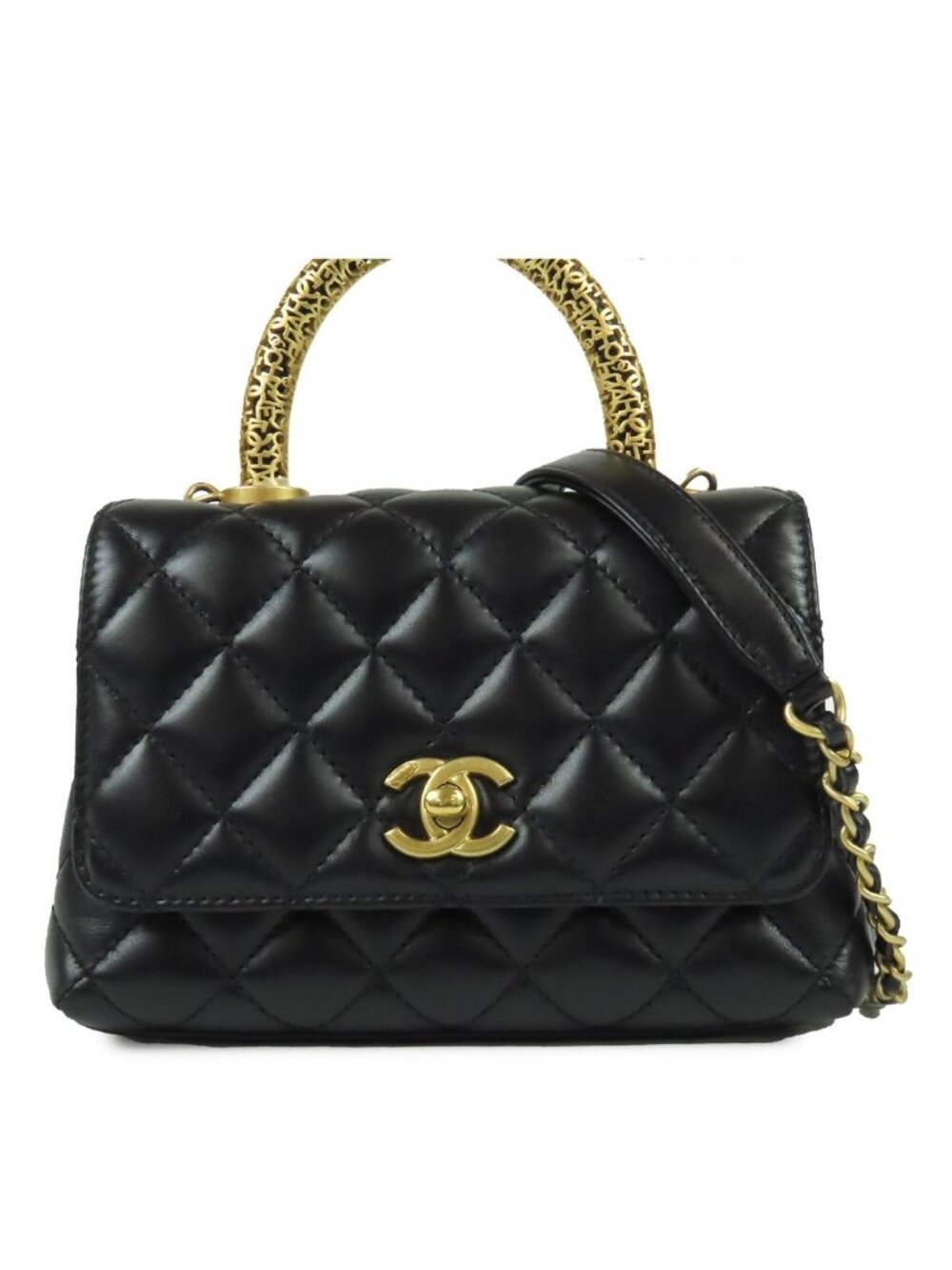 Chanel Coco Handle XS Flap Black Gold Calfskin 2-Way Shoulder Bag